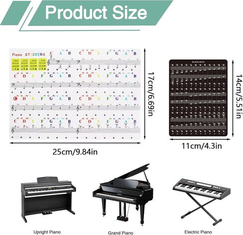 3 مجموعات من ملصقات لوحة مفاتيح البيانو لمفتاح 88/61/49/37، حروف لوحة مفاتيح البيانو قابلة للإزالة، ملصقات ملاحظات لوحة مفاتيح البيانو للمبتدئين (اللون + أسود) in Kuwait