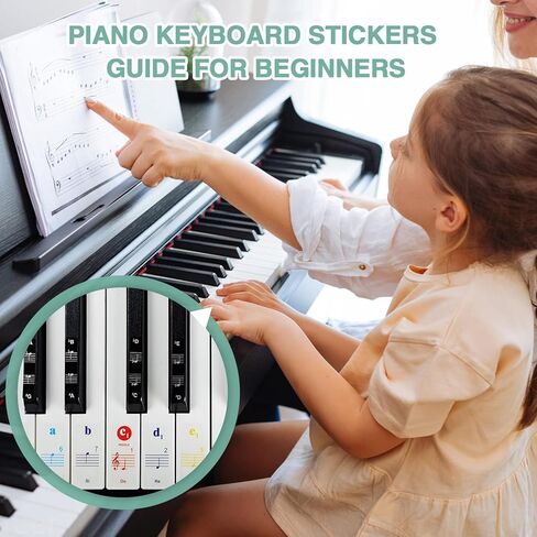 3 مجموعات من ملصقات لوحة مفاتيح البيانو لمفتاح 88/61/49/37، حروف لوحة مفاتيح البيانو قابلة للإزالة، ملصقات ملاحظات لوحة مفاتيح البيانو للمبتدئين (اللون + أسود) in Kuwait
