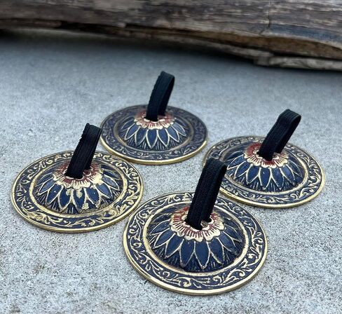 Dharma Objects 2 Pairs Brass Finger Cymbals Zills for Belly Dancing Lotus in Kuwait