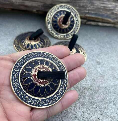 Dharma Objects 2 Pairs Brass Finger Cymbals Zills for Belly Dancing Lotus in Kuwait