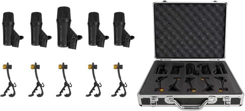 Rockville PRO-D5 طقم ميكروفون طبل مكون من 5 قطع مع باس معدني + ميكروفونات Snare + مشابك in Saudi Arabia