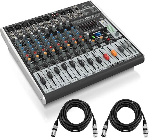 خلاط Behringer XENYX X1222USB Premium 12 مدخل 2/2-Bus مع مضخمات وضواغط ميكروفون XENYX، EQs البريطانية - مع 2 حزمة من كابلات ميكروفون XLR مقاس 15 بوصة 8 مم in Kuwait