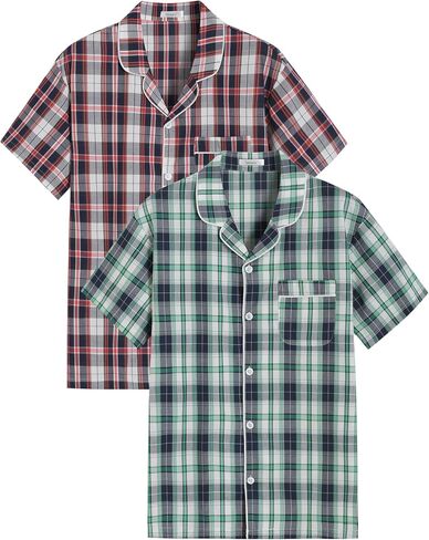 Latuza Men's Button Down Pajama Top 2 Pack Cotton Sleep Shirt in Saudi Arabia