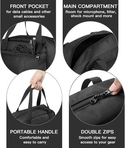 حقيبة حمل للسفر لمبدعي Logitech Blue Yeti/Yeti X/Yeti Pro USB، حافظة تخزين ميكروفون، حافظة فقط - أسود in Kuwait
