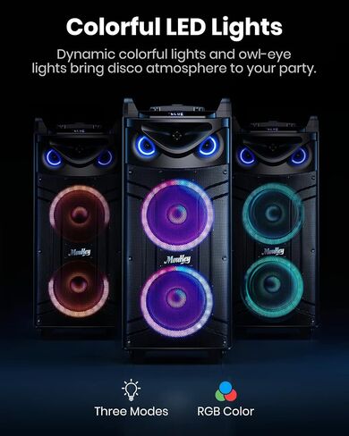 Moukey Karaoke Machine, Wood Pattern 10" Woofer Portable PA System, Bluetooth Speaker with 2 Wireless Microphones, Tablet Holder & Party Lights, Echo/Treble/Bass Adjustment Support REC/AUX/USB/TF in Saudi Arabia