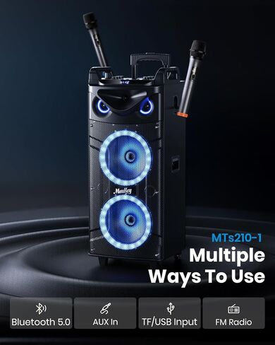 Moukey Karaoke Machine, Wood Pattern 10" Woofer Portable PA System, Bluetooth Speaker with 2 Wireless Microphones, Tablet Holder & Party Lights, Echo/Treble/Bass Adjustment Support REC/AUX/USB/TF in Saudi Arabia