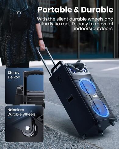 Moukey Karaoke Machine, Wood Pattern 10" Woofer Portable PA System, Bluetooth Speaker with 2 Wireless Microphones, Tablet Holder & Party Lights, Echo/Treble/Bass Adjustment Support REC/AUX/USB/TF in Saudi Arabia
