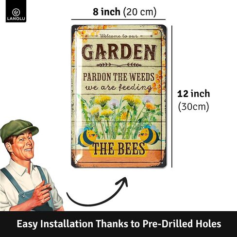 Vintage Tin Sign Garden GARDENING BECAUSE.. Farmhouse Metal Signs, Funny Garden Signs, Garden Plaque Decorative Outdoor Metal Signs for Outside Wall, Porch Patio 12x8" in Saudi Arabia