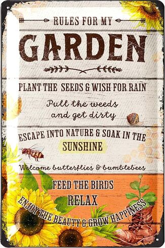 Vintage Tin Sign Garden GARDENING BECAUSE.. Farmhouse Metal Signs, Funny Garden Signs, Garden Plaque Decorative Outdoor Metal Signs for Outside Wall, Porch Patio 12x8" in Saudi Arabia