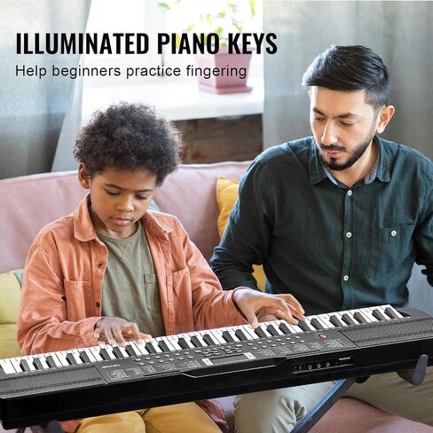VEVOR 61 Key Digital Keyboard Piano, 200 Tones 200 Rhythms, Electric Portable Piano Keyboard Kit with 60 Demo Songs Built-In Dual Speakers Headphones Microphone, Piano Stickers for Beginners Learning in Saudi Arabia