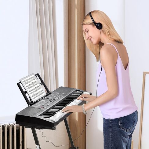 VEVOR 61 Key Digital Keyboard Piano, 200 Tones 200 Rhythms, Electric Portable Piano Keyboard Kit with 60 Demo Songs Built-In Dual Speakers Headphones Microphone, Piano Stickers for Beginners Learning in Saudi Arabia