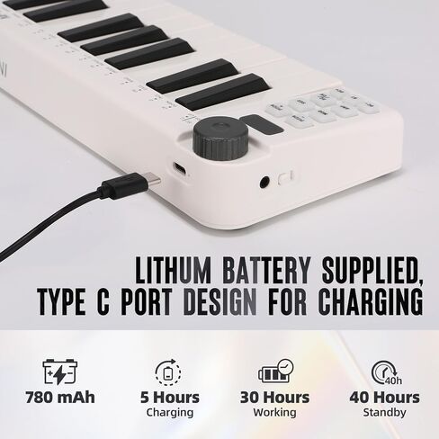 وحدة تحكم لوحة مفاتيح USB MIDI مكونة من 25 مفتاحًا، وحدة تحكم MIDI مع مفاتيح توليف استجابة بلوتوث لأجهزة Mac والكمبيوتر الشخصي، عناصر تحكم قابلة للتخصيص، عجلات تعديل، أبيض in Kuwait