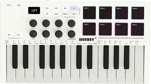 HOEREV MIDI Keyboard Controller With 8 Backlit Drum Pads, Wireless Semi Weighted Professional dynamic Keybed 8 Knobs 25 Keys USB With Lithium Battery,Black in Saudi Arabia