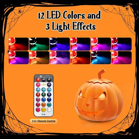 آلة ضباب TCFUNDY 800 وات مع أضواء، آلة دخان اليقطين مع 12 لونًا من أضواء LED، صانع الضباب مع جهاز تحكم عن بعد لديكور الشرفة الأمامية للهالوين، مسرح الحفلات المنزلية المسكونة in Kuwait