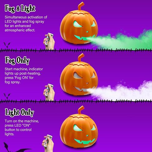 آلة ضباب TCFUNDY 800 وات مع أضواء، آلة دخان اليقطين مع 12 لونًا من أضواء LED، صانع الضباب مع جهاز تحكم عن بعد لديكور الشرفة الأمامية للهالوين، مسرح الحفلات المنزلية المسكونة in Kuwait