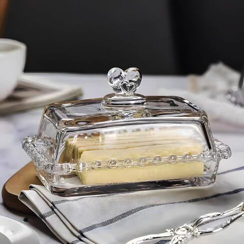 Floral Glass Butter Dish wiht Lid, Classic Covered 2-Piece ,Clear Rectangular, Dishwasher Safe in Saudi Arabia