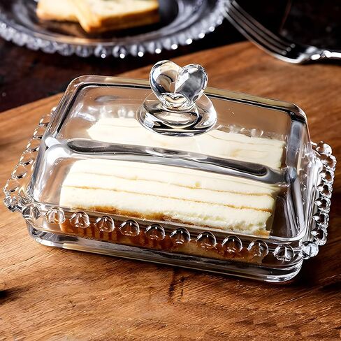 Floral Glass Butter Dish wiht Lid, Classic Covered 2-Piece ,Clear Rectangular, Dishwasher Safe in Saudi Arabia