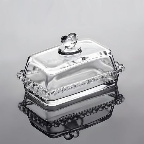 Floral Glass Butter Dish wiht Lid, Classic Covered 2-Piece ,Clear Rectangular, Dishwasher Safe in Saudi Arabia