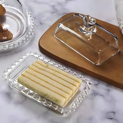 Floral Glass Butter Dish wiht Lid, Classic Covered 2-Piece ,Clear Rectangular, Dishwasher Safe in Saudi Arabia