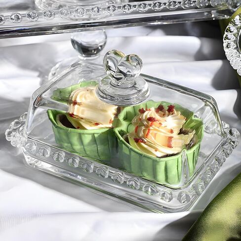 Floral Glass Butter Dish wiht Lid, Classic Covered 2-Piece ,Clear Rectangular, Dishwasher Safe in Saudi Arabia