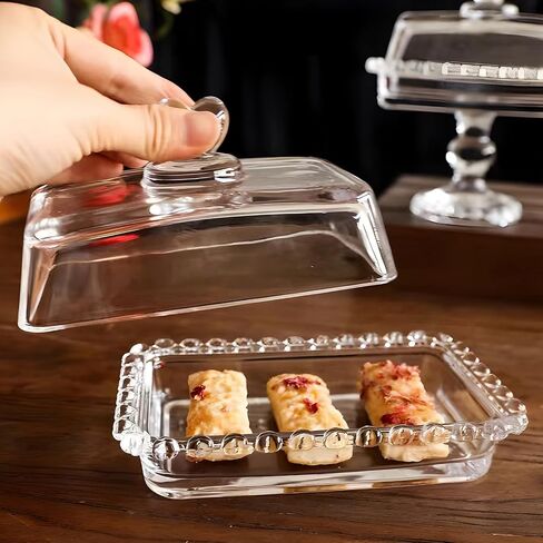 Floral Glass Butter Dish wiht Lid, Classic Covered 2-Piece ,Clear Rectangular, Dishwasher Safe in Saudi Arabia