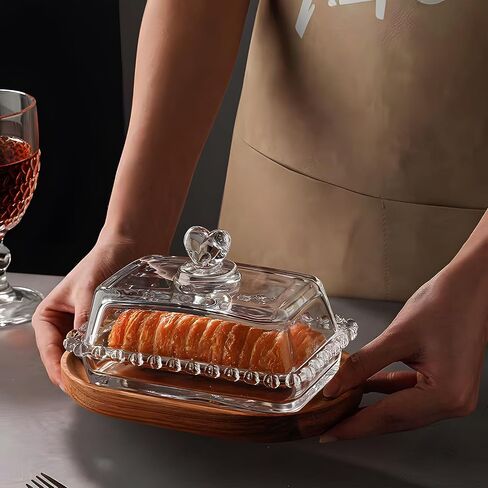 Floral Glass Butter Dish wiht Lid, Classic Covered 2-Piece ,Clear Rectangular, Dishwasher Safe in Saudi Arabia