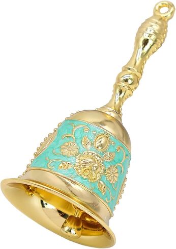 Handbell, Small Hand Bell Hand Call Bells Wedding Bells, Table Bell Service Bell for Restaurant, Hotel, Shops, Pet Training Bell, Christmas Bells (Golden Cyan) in Kuwait