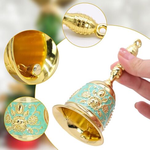 Handbell, Small Hand Bell Hand Call Bells Wedding Bells, Table Bell Service Bell for Restaurant, Hotel, Shops, Pet Training Bell, Christmas Bells (Golden Cyan) in Kuwait