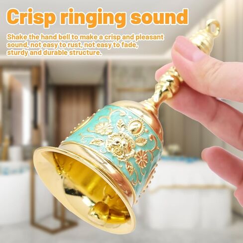 Handbell, Small Hand Bell Hand Call Bells Wedding Bells, Table Bell Service Bell for Restaurant, Hotel, Shops, Pet Training Bell, Christmas Bells (Golden Cyan) in Kuwait