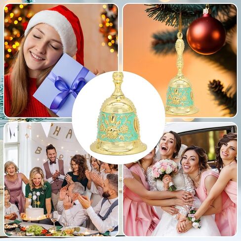 Handbell, Small Hand Bell Hand Call Bells Wedding Bells, Table Bell Service Bell for Restaurant, Hotel, Shops, Pet Training Bell, Christmas Bells (Golden Cyan) in Kuwait