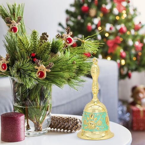 Handbell, Small Hand Bell Hand Call Bells Wedding Bells, Table Bell Service Bell for Restaurant, Hotel, Shops, Pet Training Bell, Christmas Bells (Golden Cyan) in Kuwait