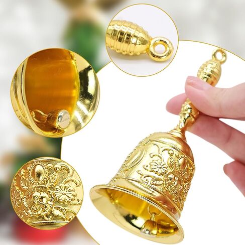 Handbell, Small Hand Bell Hand Call Bells Wedding Bells, Table Bell Service Bell for Restaurant, Hotel, Shops, Pet Training Bell, Christmas Bells (Golden Cyan) in Kuwait