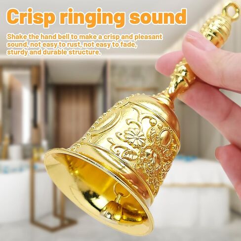 Handbell, Small Hand Bell Hand Call Bells Wedding Bells, Table Bell Service Bell for Restaurant, Hotel, Shops, Pet Training Bell, Christmas Bells (Golden Cyan) in Kuwait