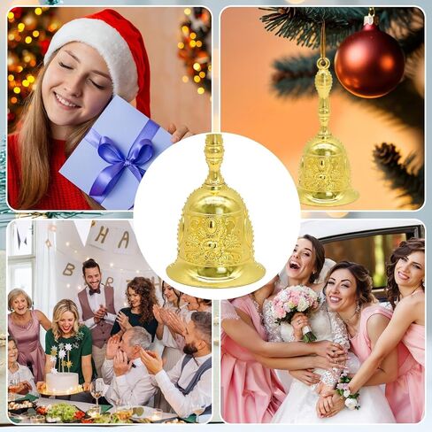 Handbell, Small Hand Bell Hand Call Bells Wedding Bells, Table Bell Service Bell for Restaurant, Hotel, Shops, Pet Training Bell, Christmas Bells (Golden Cyan) in Kuwait