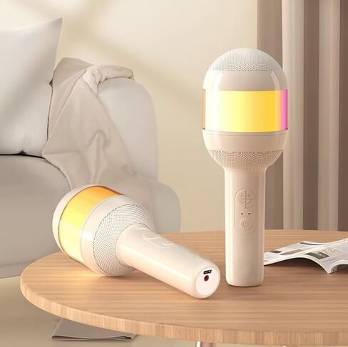 [2024 New Karaoke Microphone with Colorful LED Light, Portable Handheld Wireless Bluetooth Microphone Speaker Singing Birthday Gifts for Girls Boys Kids Adults All Age Beige in Saudi Arabia