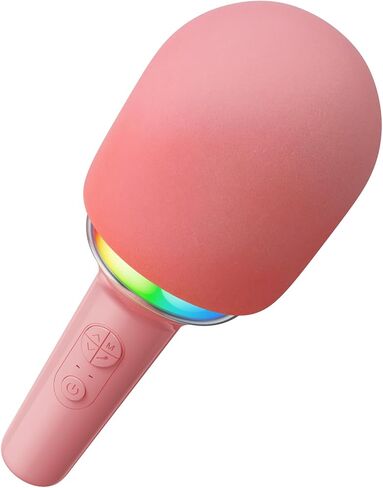 [الكل في واحد ميكروفون كاريوكي مدمج ومكبر صوت بلوتوث صوت عالٍ وأضواء LED ديناميكية، ميكروفون قابل لإعادة الشحن للغناء، هدايا عيد الميلاد للأولاد والبنات والأطفال البالغين، وردي in Saudi Arabia