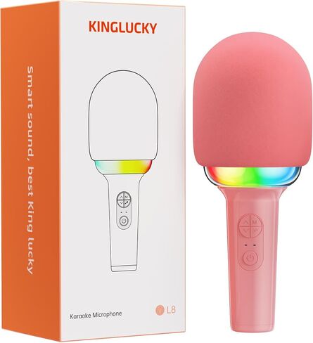 [الكل في واحد ميكروفون كاريوكي مدمج ومكبر صوت بلوتوث صوت عالٍ وأضواء LED ديناميكية، ميكروفون قابل لإعادة الشحن للغناء، هدايا عيد الميلاد للأولاد والبنات والأطفال البالغين، وردي in Saudi Arabia