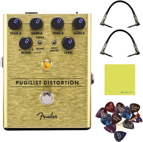 Fender Pugilist Distortion Effects Pedal Bundle w/2x Strukture S6P48 Woven Right Angle Patch Cables, 12x Guitar Picks and Liquid Audio Polishing Cloth in Saudi Arabia