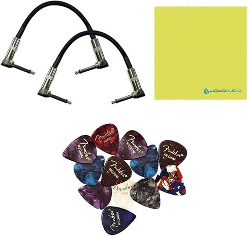 Fender Pugilist Distortion Effects Pedal Bundle w/2x Strukture S6P48 Woven Right Angle Patch Cables, 12x Guitar Picks and Liquid Audio Polishing Cloth in Saudi Arabia