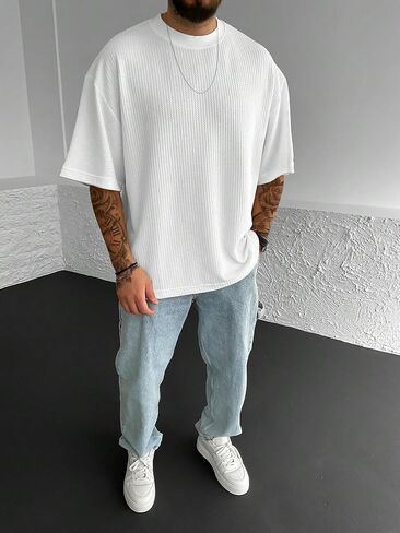 Verdusa Men's Drop Shoulder Oversized T Shirts Casual Half Sleeve Loose Tee Top in Kuwait