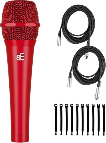Briskdrop sE Electronics V7 Red Dynamic Supercardioid Handheld Microphone, Red - Bundle with 2 XLR Cables and 10 Cable Ties in Saudi Arabia
