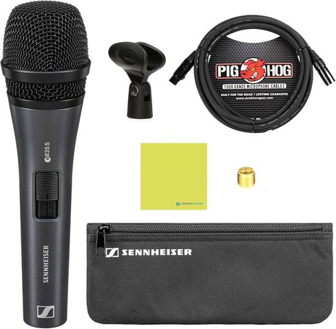 Liquid Audio - Sennheiser E 835-S Cardioid Dynamic Vocal Microphone Bundle w/Pig Hog PHM10 8mm Mic Cable Polishing Cloth in Saudi Arabia