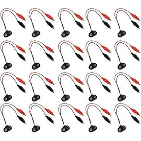 20Pcs Battery Snap Connector to Crocodile Clip Cable Wire Probe 9V 15cm Length with Dual Crocodile Clips