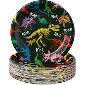AFZMON Dinosaur Party Plates- 50 Pack 7’’ Disposable Three Rex Paper Cake Plates, Dinosaur World Themed Birthday Party Supplies Decorations Tableware for Kids Baby Shower