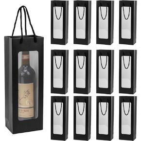 Ssyuysto 12Pcs Wine Gift Bag With Clear Window, Brown Kaft Bags for Bottles, New Year Birthday Housewarming Dinner Party