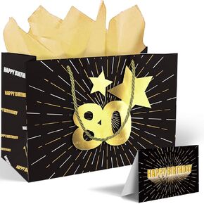 Pandecor 13" Large Birthday Gift Bag with Card and Tissue Paper for 75th Birthday and 80th Birthday Present (75th Birthday)