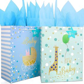 Gift Bag for Girls, Birthday Large Gift Bag Bulk Set Included 2 Pack Paper Gift Bags with Tissue Paper, Rainbow Gift Bags for Kids, Baby, The Colorful Pink Red Gift Bags with Handles, The Pretty