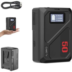 Came-TV V Lock Battery, Mini 50C Cell with D-tap/USB-A/BP Interface, Mouth Charger Power 3450mAh 50Wh Mini V Mount Battery Support USB-C(PD 2.0 & PD 3.0) Input/Output 45W,BMS,OLED Display