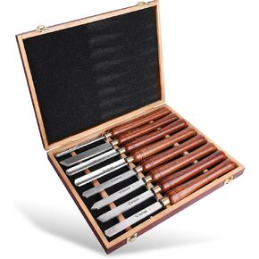8-Pieces HSS Wood Turning Tools Lathe Chisel Set with Wooden Box, Wood Lathe Tools for Woodworking Projects