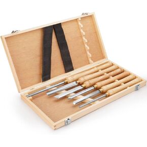 Woodworking 16-to-22-Inch HSS Wood Turning Tools Lathe Chisel Set of 6 pcs, with Wooden Box (Wood Color)